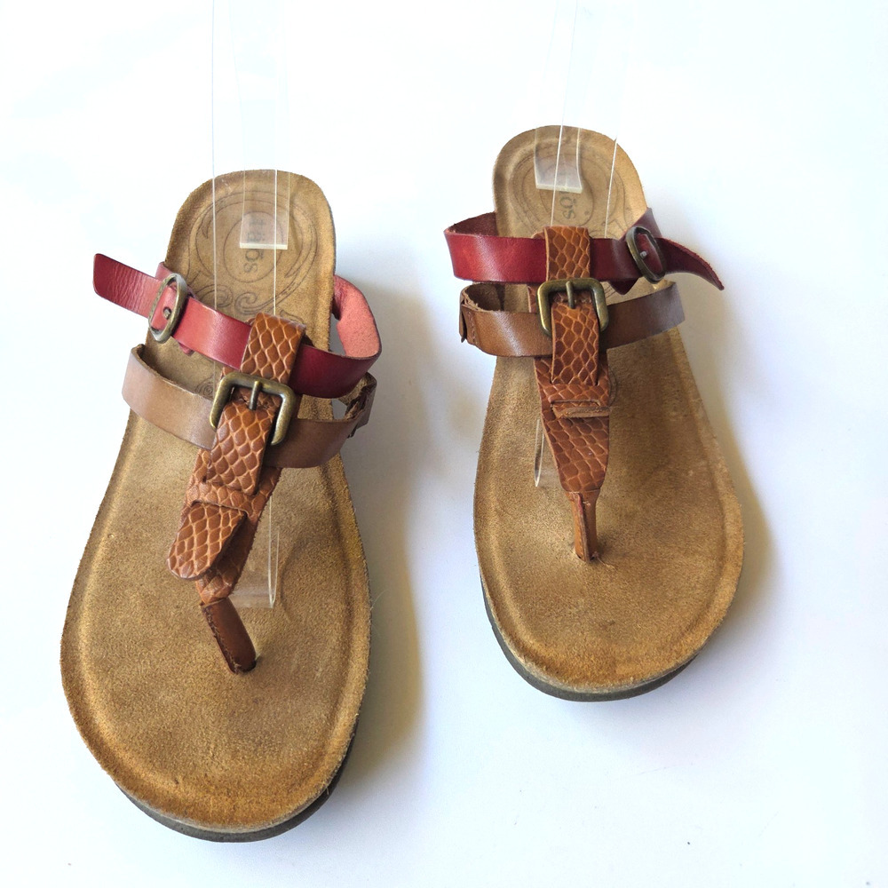 Taos Leather Sandals Size 8 8.5 39 Slip On Flip Flops Slip On Casual Red Brown - Picture 2 of 7